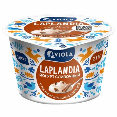 Йогурт Viola Laplandia сливочный с ржаным хлебом и корицей 7,2% 180гр пэт