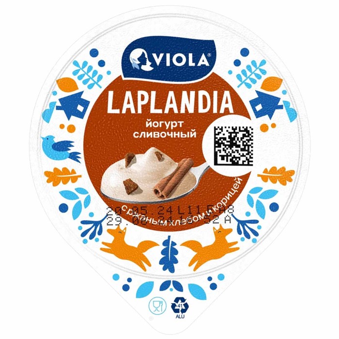 Йогурт Viola Laplandia сливочный с ржаным хлебом и корицей 7,2% 180гр пэт