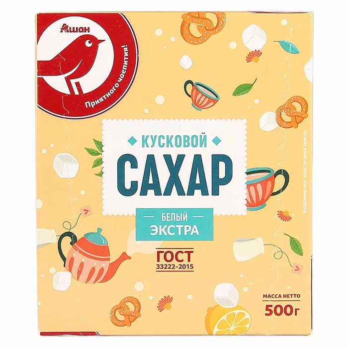 Сахар свекловичный Ашан белый экстра кусковой 500гр к/у