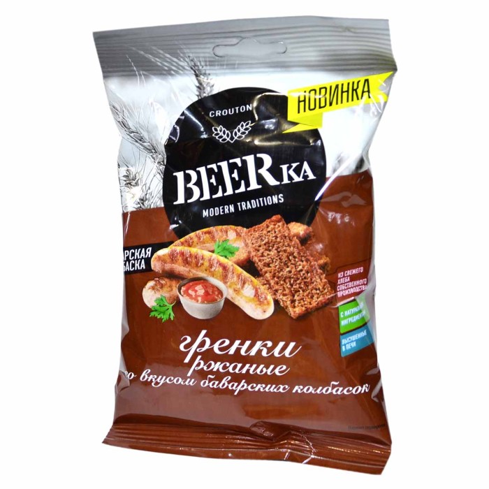 Гренки BEERka ржаные вкус баварская колбаска 60гр м/у