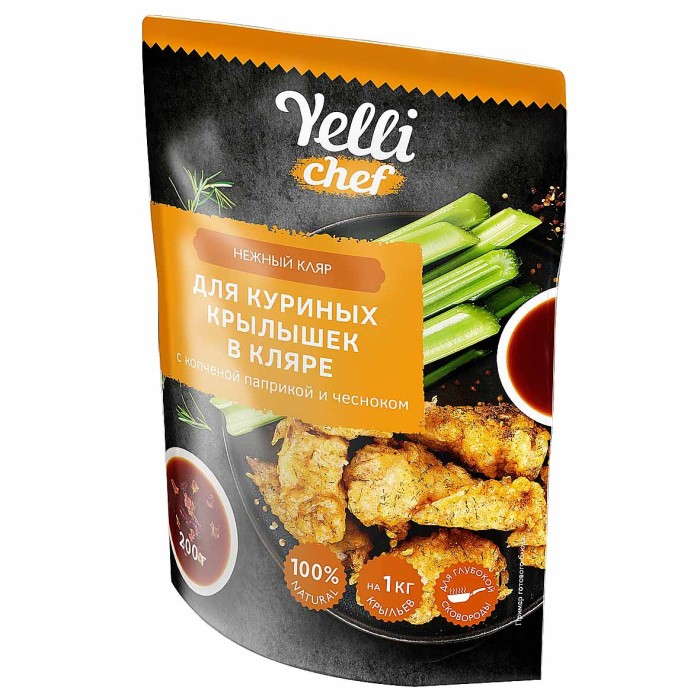 Кляр Yelli chef для куриных крылышек с копченой паприкой и чесноком  200гр д/п