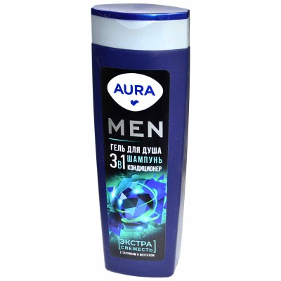 Гель для душа Aura Men 3в1 Экстра свежесть 380мл пэт