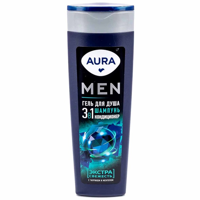 Гель для душа Aura Men 3в1 Экстра свежесть 380мл пэт