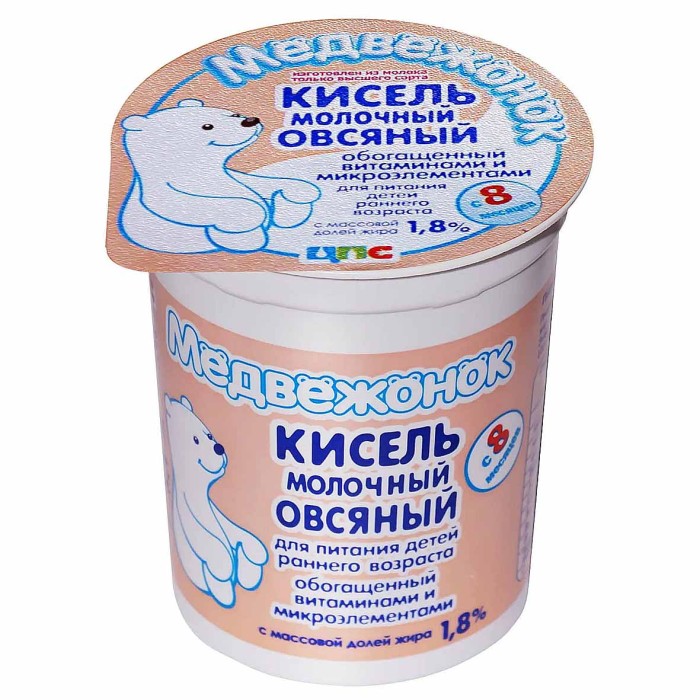 Кисель молочный Медвежонок овсяный с 8мес 1,8% 200гр пэт
