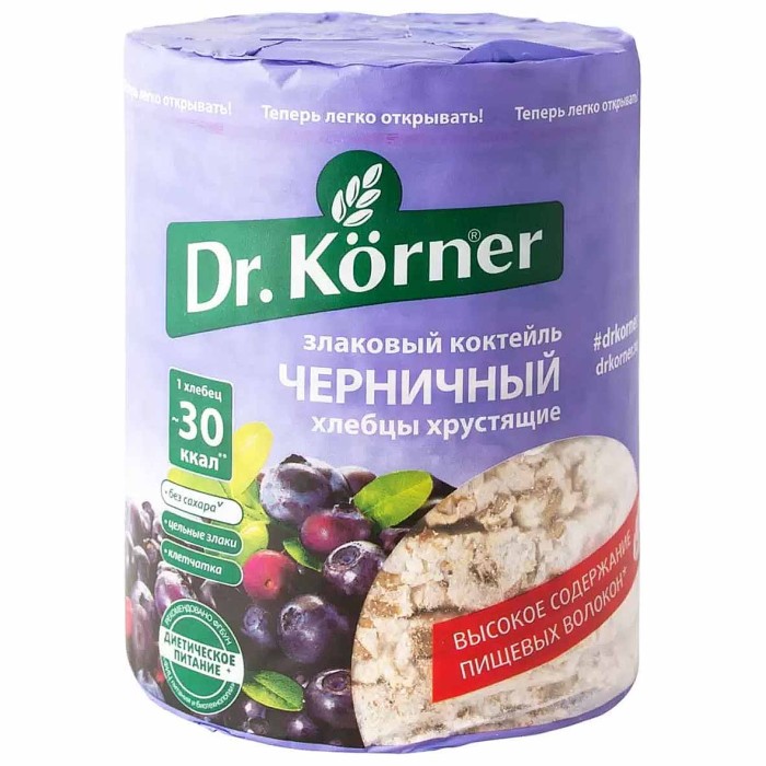Хлебцы Dr.Korner злаковый коктейль черничный 100гр м/у