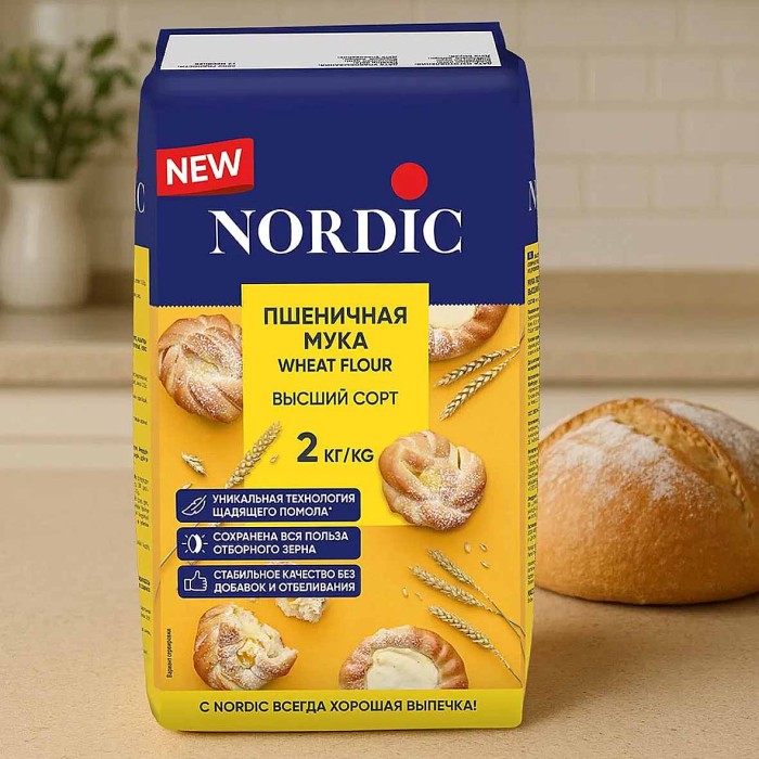 Мука Nordic пшеничная высший сорт 2кг м/у