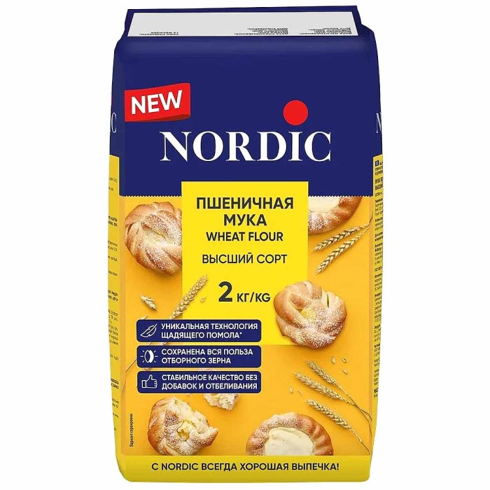 Мука Nordic пшеничная высший сорт 2кг м/у