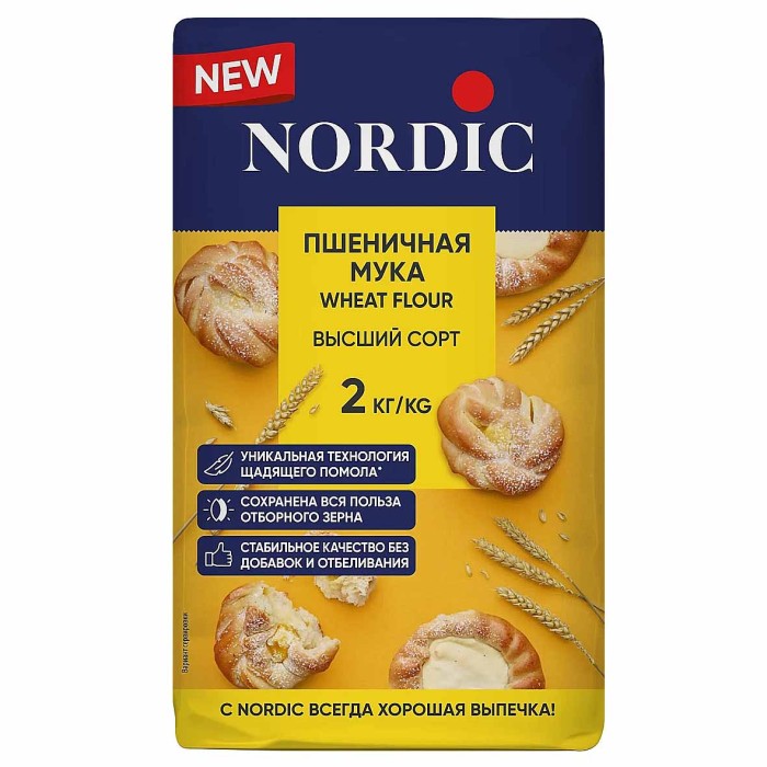 Мука Nordic пшеничная высший сорт 2кг м/у