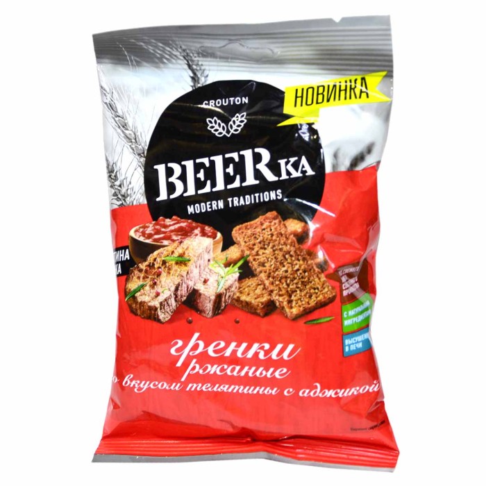 Гренки BEERka ржаные вкус телятина с аджикой 60гр м/у