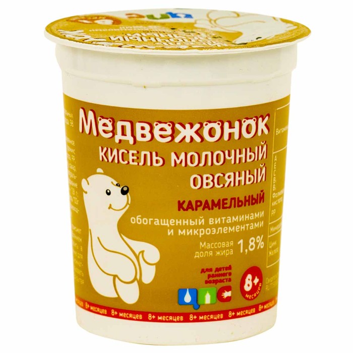Кисель молочный Медвежонок овсяный карамель с 8мес 1,8% 200гр пэт