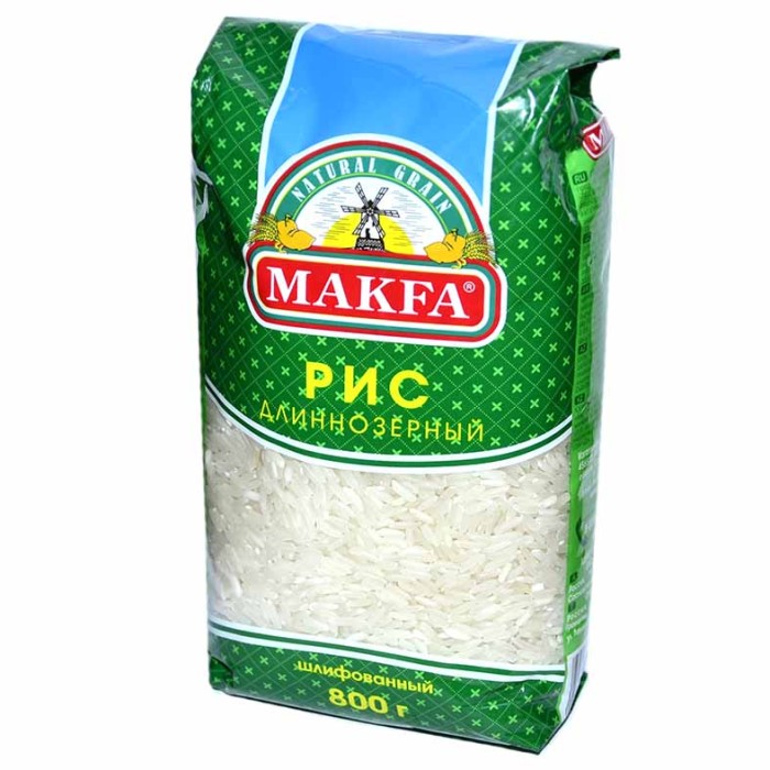 Крупа рис Makfa шлифованный длиннозерный 800гр м/у