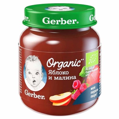 Пюре Gerber яблоко-малина с 5мес 125гр ст/б