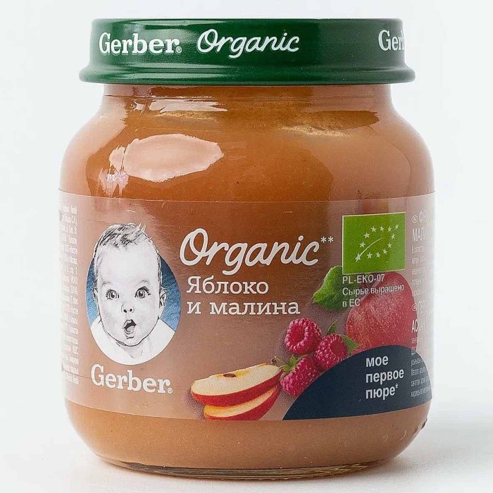 Пюре Gerber яблоко-малина с 5мес 125гр ст/б