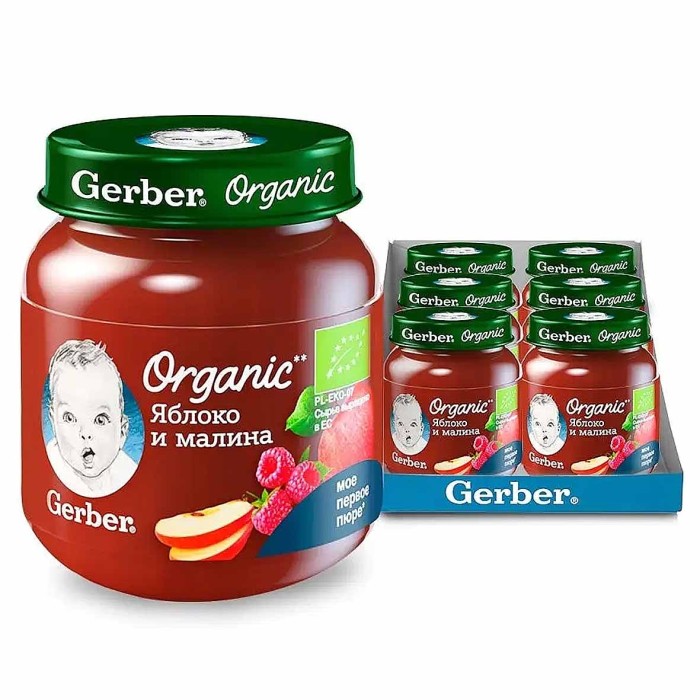 Пюре Gerber яблоко-малина с 5мес 125гр ст/б