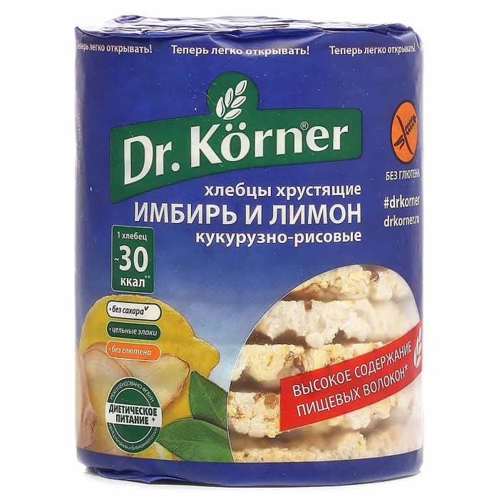 Хлебцы Dr.Korner кукурузно-рисовые имбирь и лимон 90гр м/у
