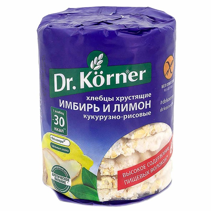 Хлебцы Dr.Korner кукурузно-рисовые имбирь и лимон 90гр м/у