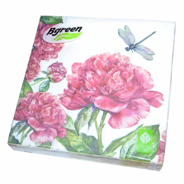 Салфетки бумажные Bgreen Пион 3сл 33*33см 20шт м/у