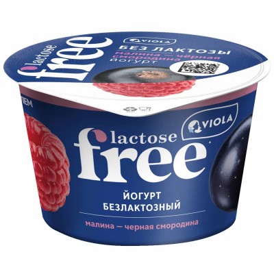 Йогурт Viola безлактозный малина-черная смородина 2,7% 180гр пэт