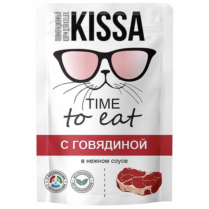Корм для кошек Kissa с говядиной в соусе 75гр пауч