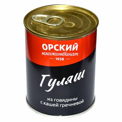 Гуляш из говядины Орский Мясокомбинат с кашей гречневой 338гр ж/б