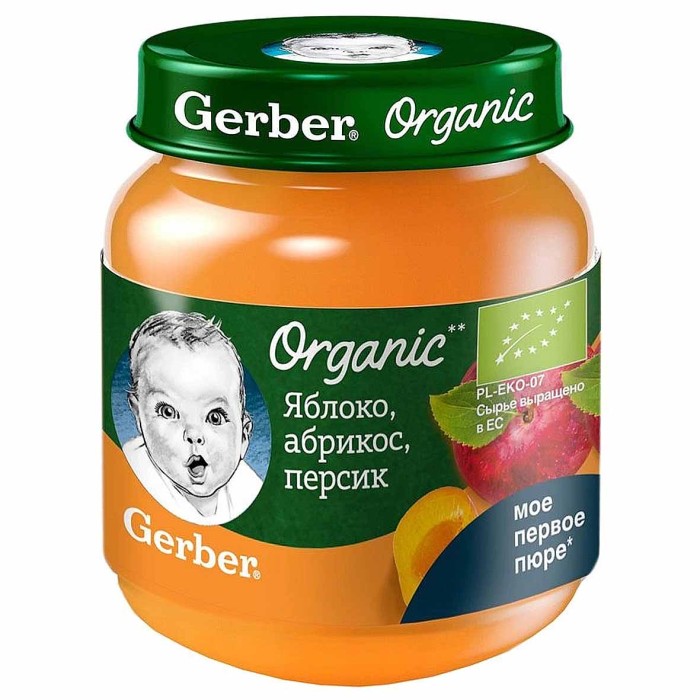 Пюре Gerber яблоко-абрикос-песрик с 5мес 125гр ст/б