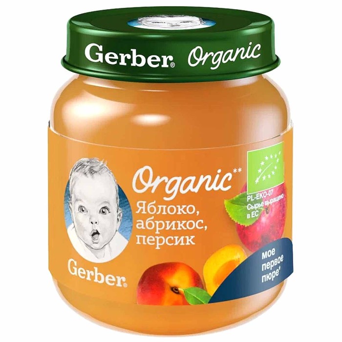 Пюре Gerber яблоко-абрикос-песрик с 5мес 125гр ст/б