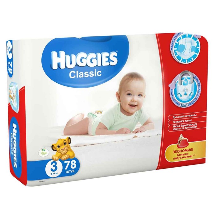 Подгузники Huggies Classic 3 Mega (4-9кг) 78шт м/у