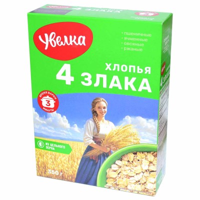 Хлопья Увелка 4 злака 350гр к/у