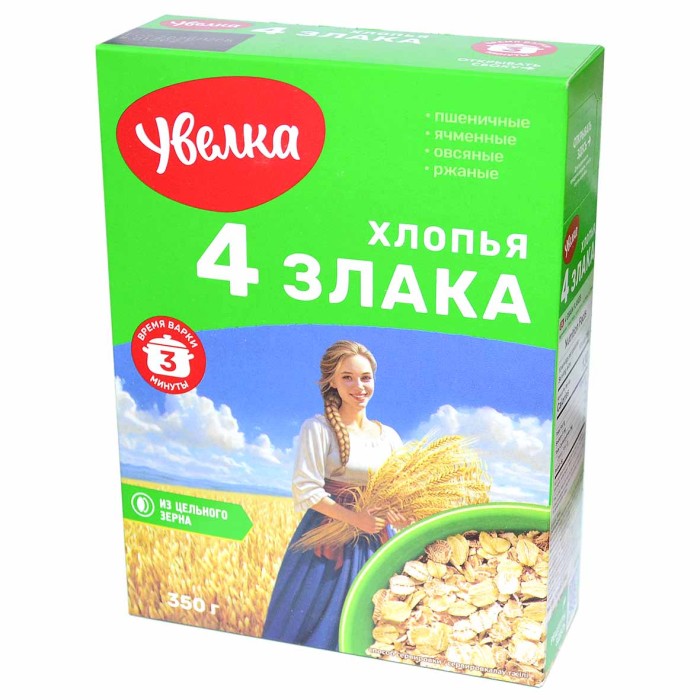 Хлопья Увелка 4 злака 350гр к/у