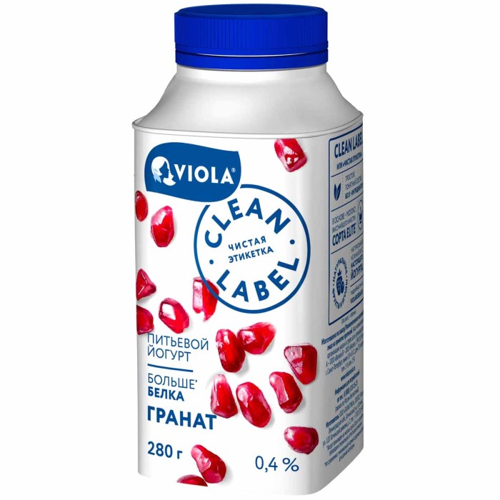 Йогурт питьевой Viola Clean Label Гранат 0,4% 280гр пэт