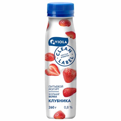 Йогурт питьевой Clean Label с клубникой 0,8% 260мл пэт