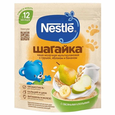 Каша Nestle Шагайка мультизлаковая яблоко,банан,груша 190гр д/п