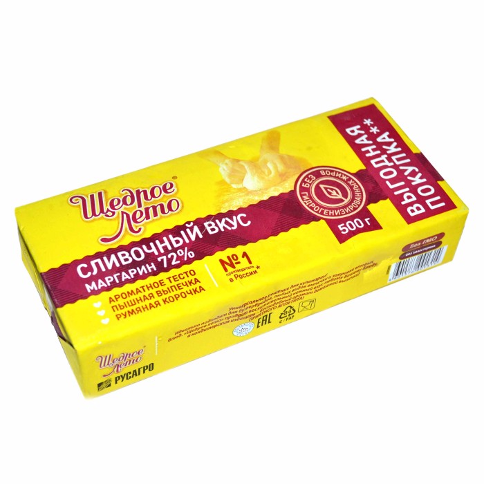 Маргарин Щедрое Лето Сливочный вкус 72% 500гр м/у