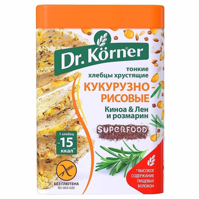 Хлебцы Dr.Korner кукурузно-рисовые с киноа,льном,розмарином 100гр м/у