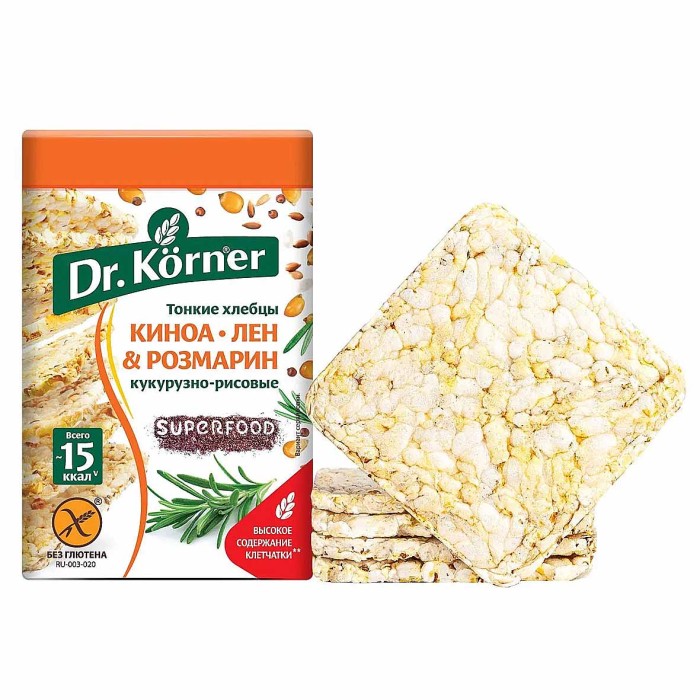 Хлебцы Dr.Korner кукурузно-рисовые с киноа,льном,розмарином 100гр м/у
