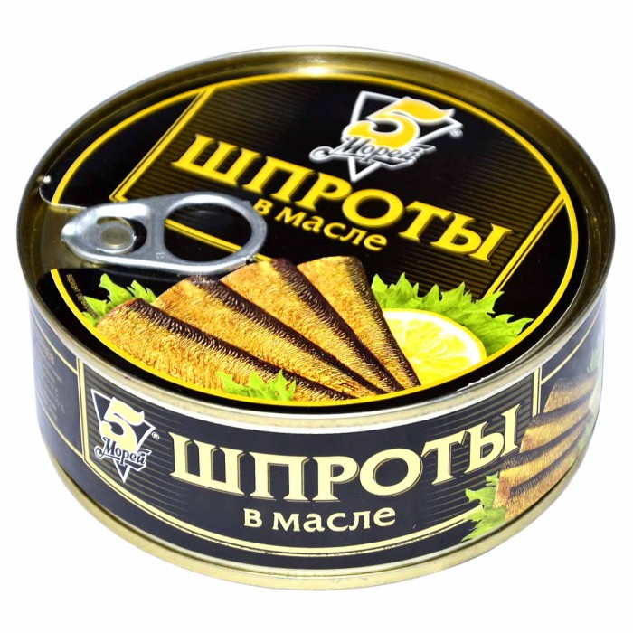 Шпроты 5 морей из салаки в масле 230гр ж/б ключ