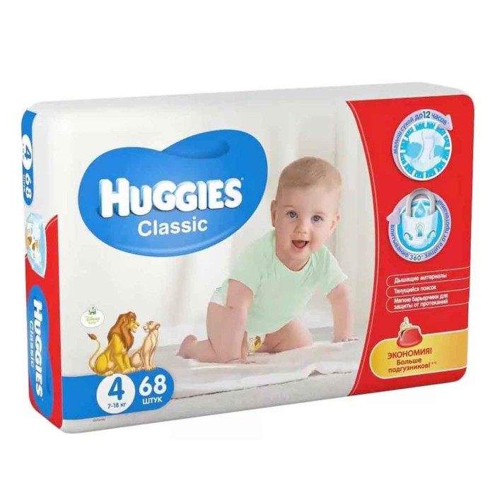 Подгузники Huggies Classic 4 Mega (7-18кг) 68шт м/у