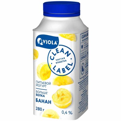 Йогурт питьевой Viola Clean Label Банан 0,4% 280гр пэт