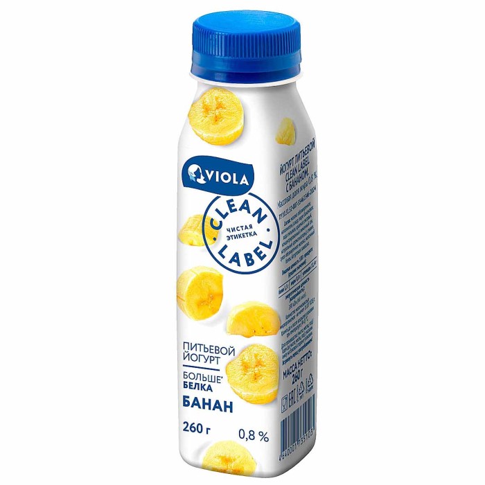 Йогурт питьевой Clean Label  с бананом 0,8%, 260мл пэт