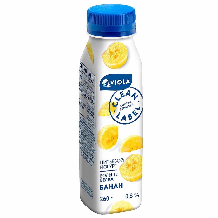 Йогурт питьевой Clean Label  с бананом 0,8%, 260мл пэт