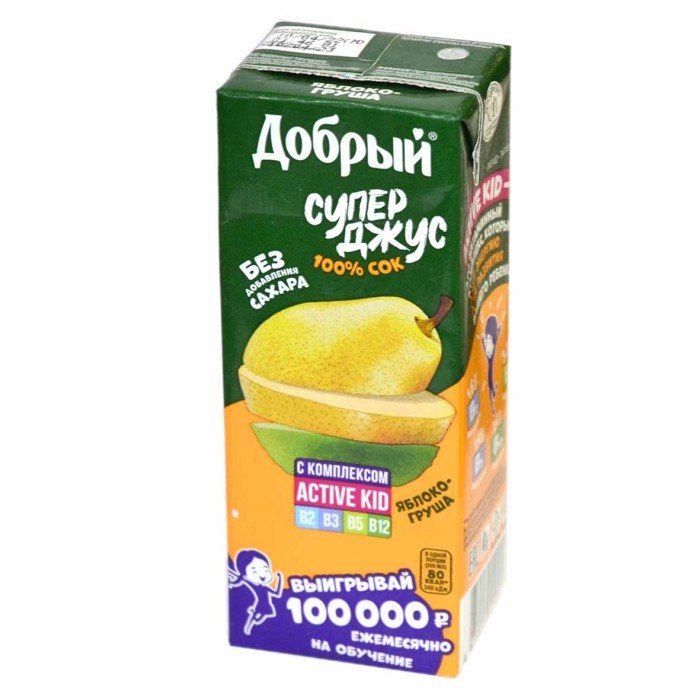 Сок Супер Джус Active kid яблоко и груша 0,2л т/п