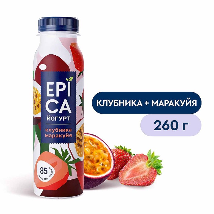 Йогурт EPICA Питьевой  с клубникой и маракуйей 2,5% 260гр пэт