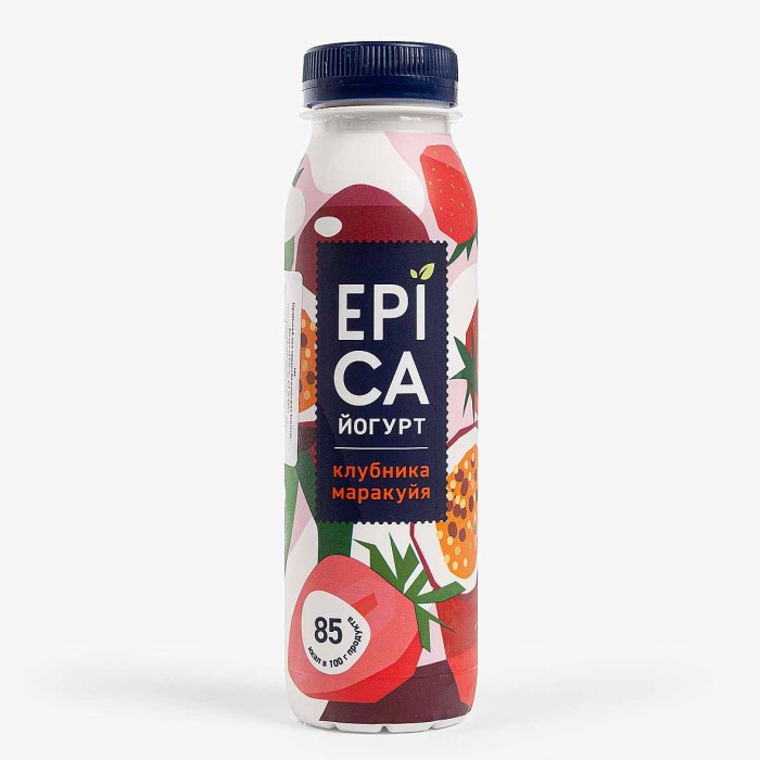 Йогурт EPICA Питьевой  с клубникой и маракуйей 2,5% 260гр пэт