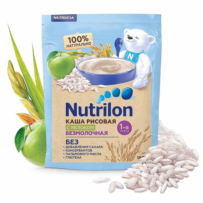 Каша Nutrilon рисовая безмолочная с яблоком с 4мес 180гр д/п