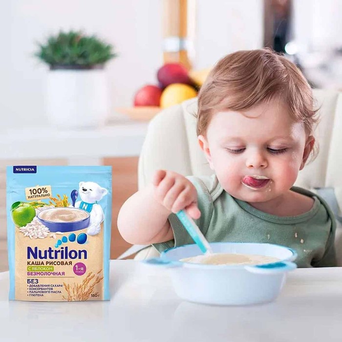 Каша Nutrilon рисовая безмолочная с яблоком с 4мес 180гр д/п