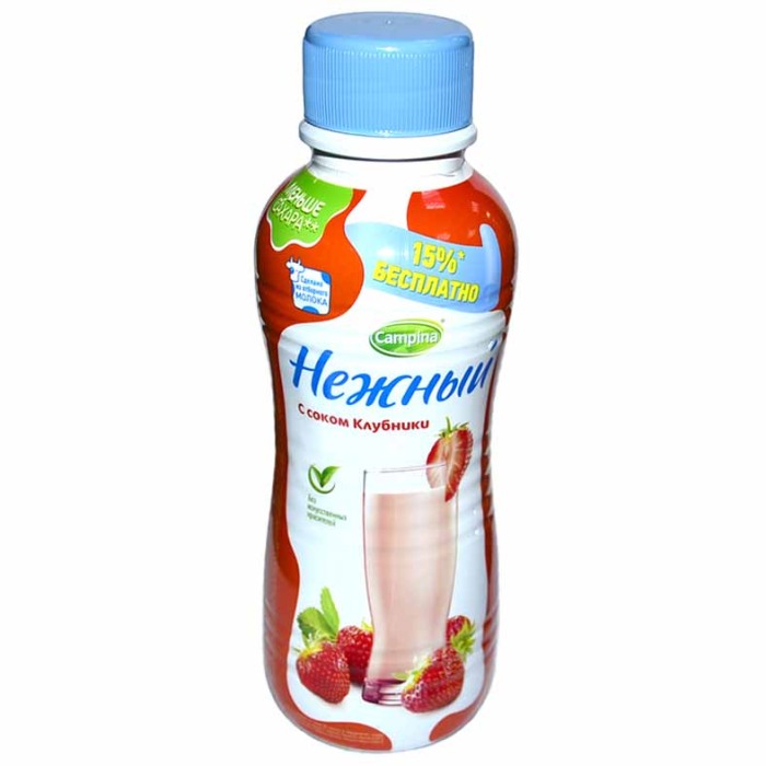 Йогурт питьевой Нежный с соком клубники 0,1% 470гр пэт