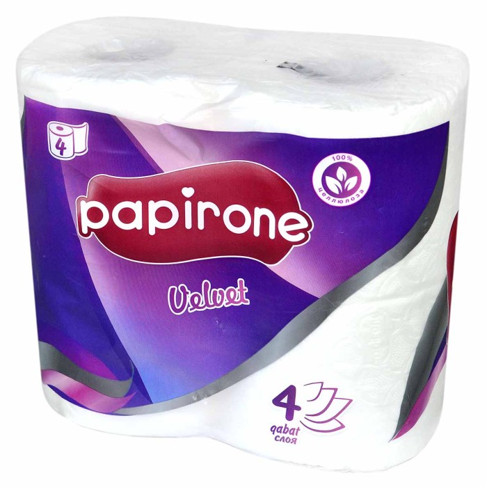 Бумага туалетная  Papirone  Premium Velvet четырехслой 4шт м/у