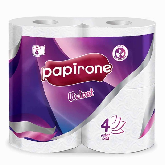Бумага туалетная  Papirone  Premium Velvet четырехслой 4шт м/у