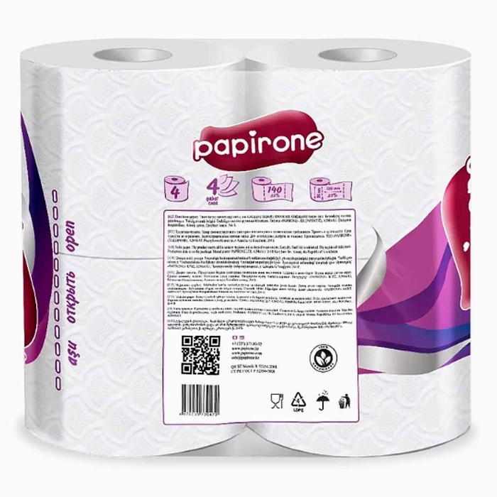 Бумага туалетная  Papirone  Premium Velvet четырехслой 4шт м/у