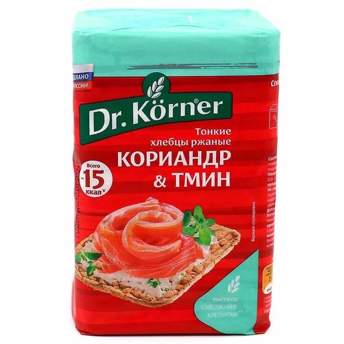 Хлебцы Dr.Korner ржаные с кориандром и тмином 100гр м/у